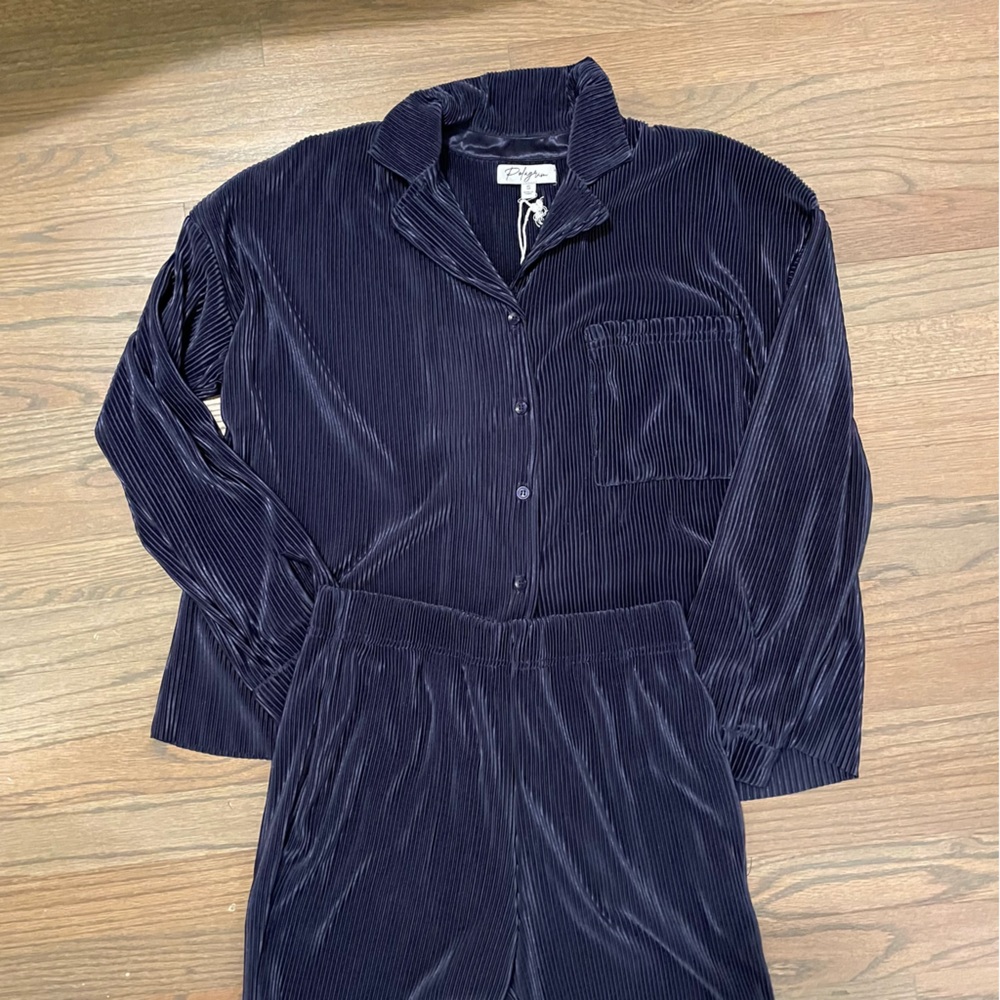 Plisse Matching Set - Navy Blue